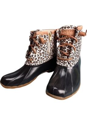 Sperry Saltwater Leopard Print Duck Boot SZ 6.5